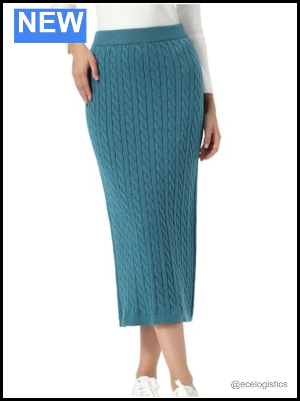 Cable Knit Sweater Skirt Elastic High Waist Straight Ribbed Maxi Pull On